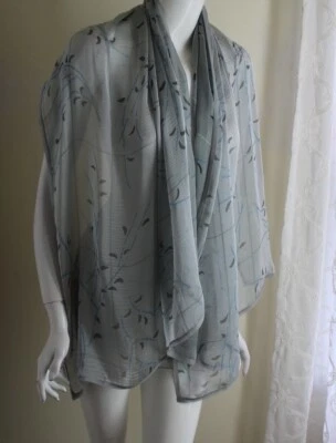Giorgio Armani Fine Silk Chiffon Crinkled Gray Blue Natural Scarf Wrap Eskandar - Image 1 of 4