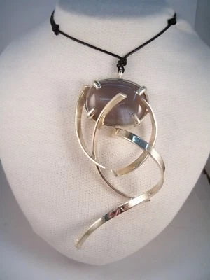 Ciondolo in ARGENTO 925 con AGATA GRIGIA naturale - pendente pietra dura - Immagine 1 di 4