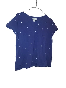 Cynthia Rowley blau-weiß Sterne T-Shirt Oberteil V-Ausschnitt Pullover 100% Baumwolle - Gr. L - Bild 1 von 4