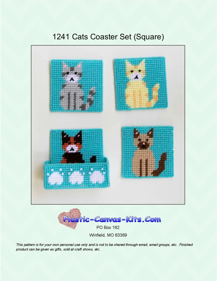 Cat Square Coaster Set-Plastic Canvas Pattern or Kit - Image 1 of 1