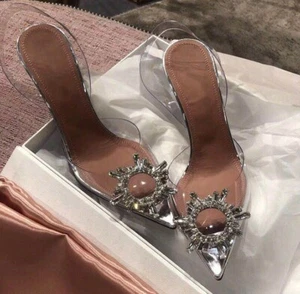 LO ÚLTIMO Sandalias Transparentes Puntiagudas con Stiletto Estrás Sexy Baotou Tacones Altos - Imagen 1 de 11