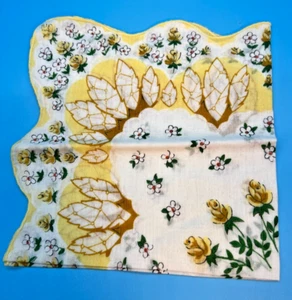 Vtg Linen Floral Scalloped Edges Square Handkerchief Circa 1950's Collectors - Picture 1 of 4