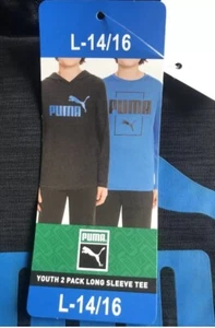 NEW PUMA Youth 2-Pack Long Sleeve Tee Size XS  (5/6) Black(Hoodie) and Blue(Tee) - Picture 1 of 4