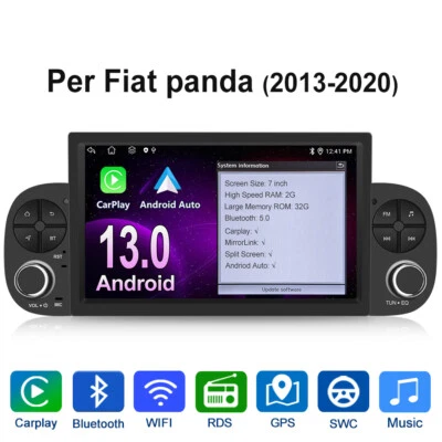 2+32G Autoradio Carplay Per Fiat Panda 2013-2020 GPS Nav SWC BT WIFI DAB Android - Immagine 1 di 4