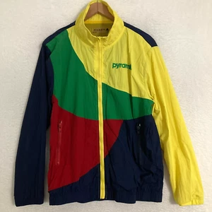 Black Pyramid Windbreaker Jacket Mens L Full Zip Colorblock Embroidered Street - Picture 1 of 9