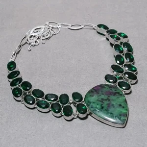 Ruby Zoisite Chrome Diopside Gemstone Handmade Gift Jewelry Necklace 18" SR 6876 - Picture 1 of 7