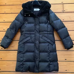 NWT Authentic Coach Black Down Puffer Coat Teddy Hood Black Midi SZ SM $695 - Picture 1 of 12