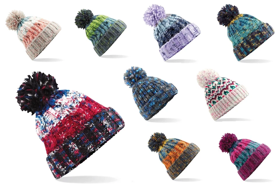 Knitted Bobble Hat Men's Ladies Kids Beanie Warm Winter Pom-Pom Woolly Matching - Image 1 of 1