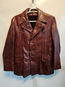 Vintage Gordon Ferguson Leather Fur Lined Brown Leather Western Coat Mens 44 USA - Picture 1 of 11