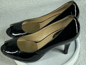 COLE HAAN Air Carma D22304 Black Patent Leather Peep Toe Pumps Size 8 B - Picture 1 of 9