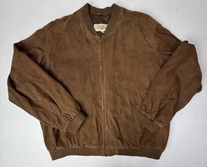 VTG Peter Millar Lamb Skin Suede Bomber Jacket Men's XL Brown Sports Lined EUC - Picture 1 of 11