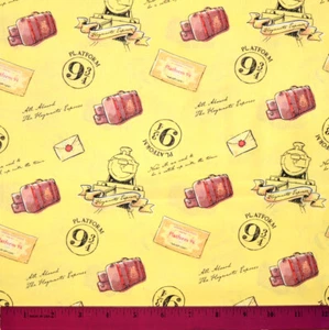 Hogwarts Train Fabric - HALF YARD  100% Cotton Harry Potter Quilting Yellow Cute - Picture 1 of 1