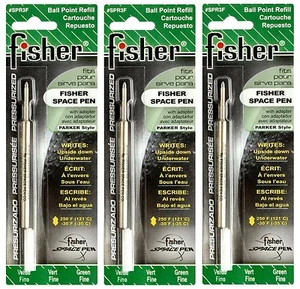 TRES (3) Fisher Space Pen serie SPR tinta verde/recargas de punto fino #SPR3F - Imagen 1 de 7