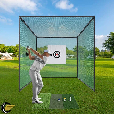 10X10FT Steel Golf Cage Net Driving Cage Kit For Outdoor Hitting Practice W/Ball - Image 1 of 4