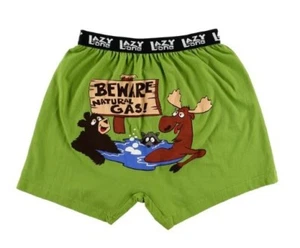 Lazy One Men's Fun Boxer shorts Beware Natural Gas lounge PJ 100% cotton Size M - Picture 1 of 5