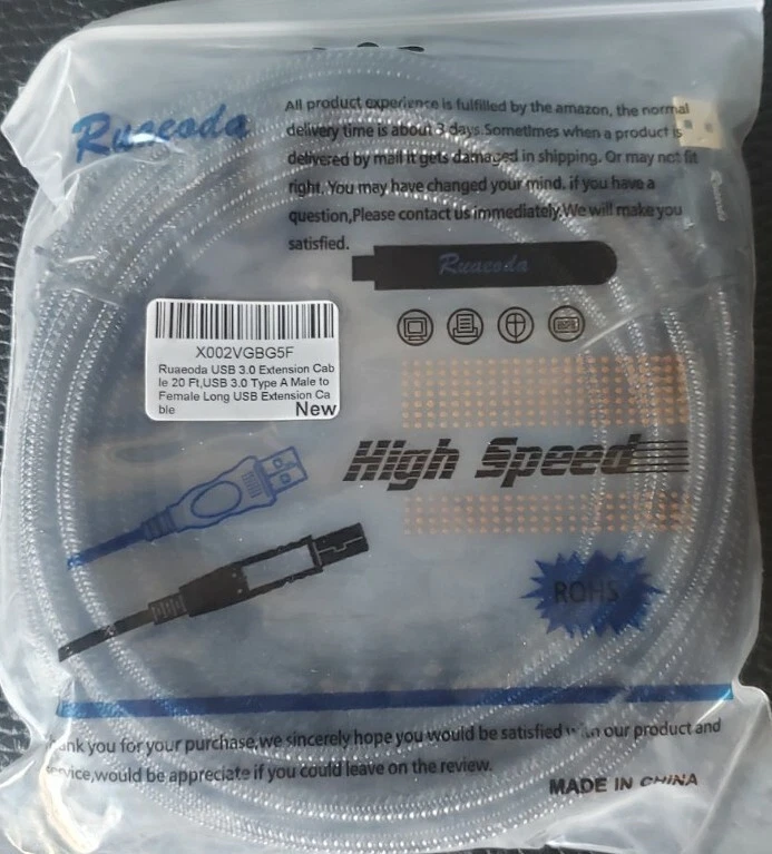 USB 3.0 Extension Cable 20 ft,Ruaeoda 22 AWG Long USB Extension Cable SuperSpeed - Image 1 of 1