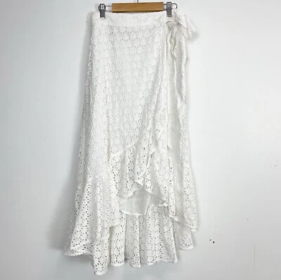 Falda envolvente midi de encaje con ojales Polo Ralph Lauren blanca para mujer talla 0 NUEVA SIN ETIQUETAS Foto 1 de 4