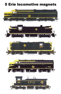 Erie Railroad Black & Yellow Locomotives 5 magnets by Andy Fletcher - Imagen 1 de 1