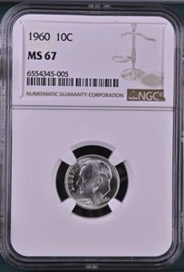 1960 10C  Roosevelt Dime NGC MS67  6554345-005 - Picture 1 of 2