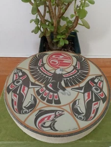 Vintage Northwest Coast Indian Haida Hand Drum Signed Clarence A. Wells 11" x 2" - Picture 1 of 11