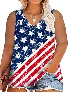 Plus Size Tank Tops for Women American Flag Shirts 4th of July Flag Tshirts V... - Picture 1 of 4