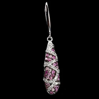 925 Sterling Silver Pendant Pink Sapphire Round Diamond Cut White Topaz Gemstone - Image 1 of 4