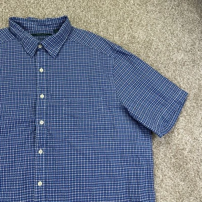 Perry Ellis Seersucker Button Up Shirt Mens 2XLT Blue Gingham Check Short Sleeve - Image 1 of 4