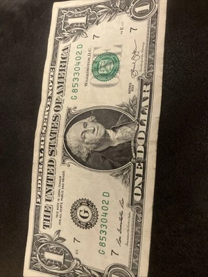 $1 dollar bill With a bold number 3. 2013 FRN. G 85330402 D. Circulated - Image 1 of 4