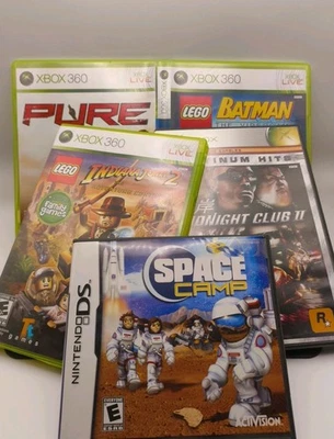 Lot 5 Video Games Lego Indiana Jones 2 Batman Pure Midnight Club II Space Camp - Image 1 of 4