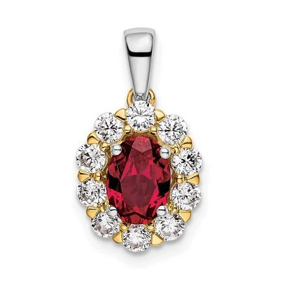 14k Two-Tone 1/2 Ct Lab Grown Diamond and Lab Created Ruby Halo Pendant - Image 1 of 4