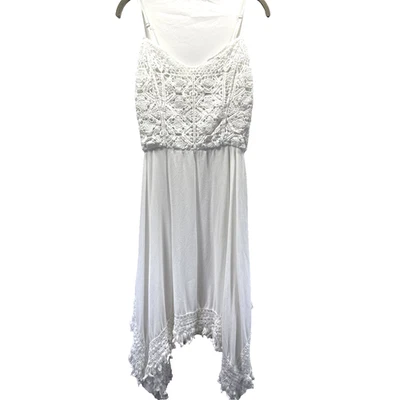 Vestido bohemio bohemio con tiras para mujer S blanco ganchillo pañuelo dobladillo espalda ajustada Foto 1 de 4