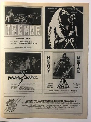 Concert Ad 1983 SF Bay Area Tremor She Air Raid Power Source Keystone The Stone - Image 1 of 4