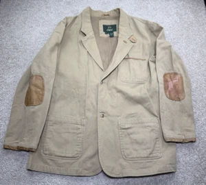 Orvis Jacket Mens XL Tall Beige Canvas Safari Chore Utility Coat Elbow Patch - Picture 1 of 10