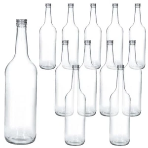 12 Geradhalsflasche 1L + Schraubverschluss Silber 1000ml Glasflasche Saft Wasser - Bild 1 von 6