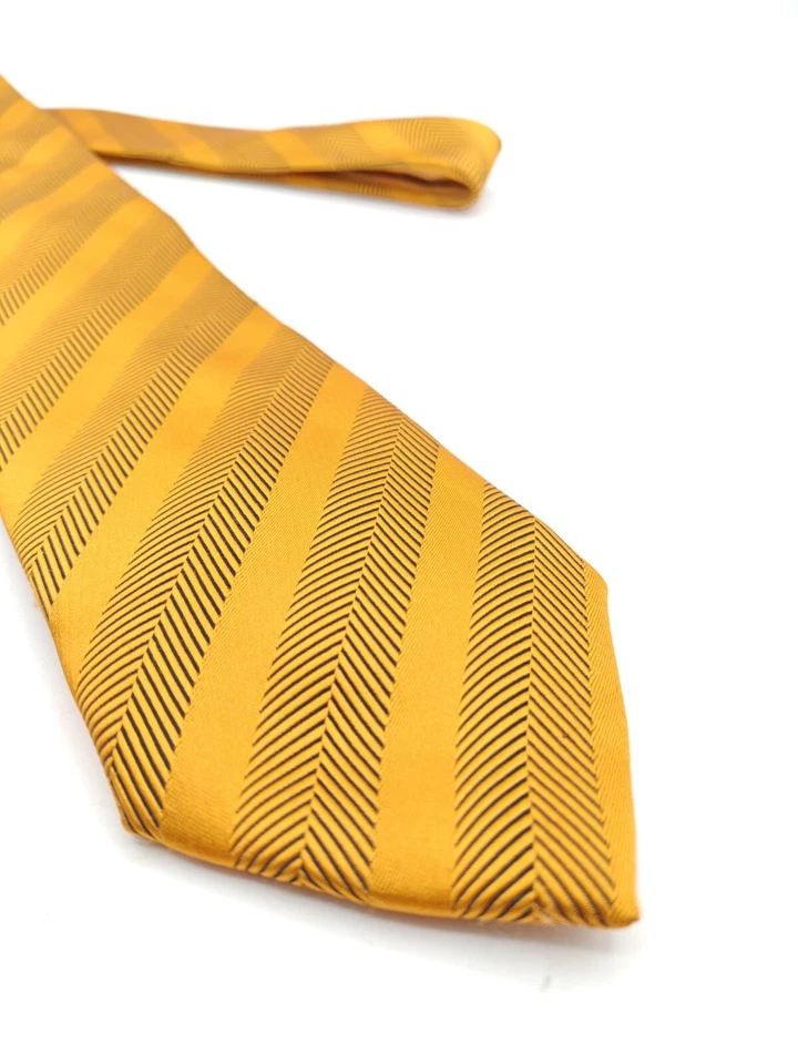 🇮🇹 Corbata de seda espiga a rayas naranja Firenze para hombre hecha en Italia 61x3,5  Foto 1 de 4