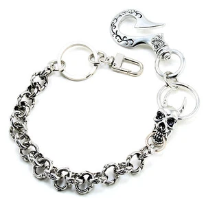 DK Skull Medieval Knight Gothic Symbol Key Jean Wallet Chain (14") Silver CS104 - Picture 1 of 6