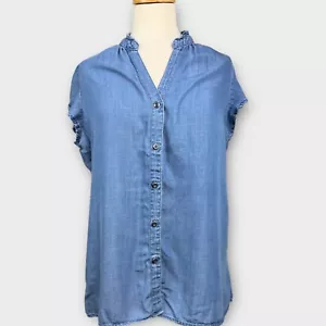 Top denim Saks Fifth Avenue taglia Med vacanza spiaggia costa base Normcore minimal - Foto 1 di 17