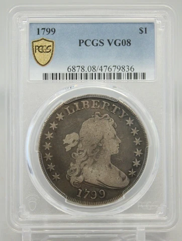 1799 Draped Bust Silver Dollar $1 PCGS VG8  #9836 Cover