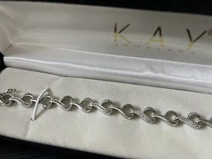 Sterling Silver Diamond Heart Link 2 Clasps Tennis 925 Bracelet 6.5" - Picture 1 of 10
