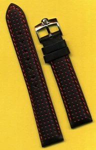 Black Red Rally Racing Perforated Leather Strap 18mm or 20mm and Omega Buckle - Picture 1 of 7