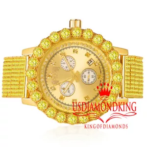 Canary Solitaire Watch Custom Genuine Diamond Analog Gold Tone Stainless Steel - Picture 1 of 6
