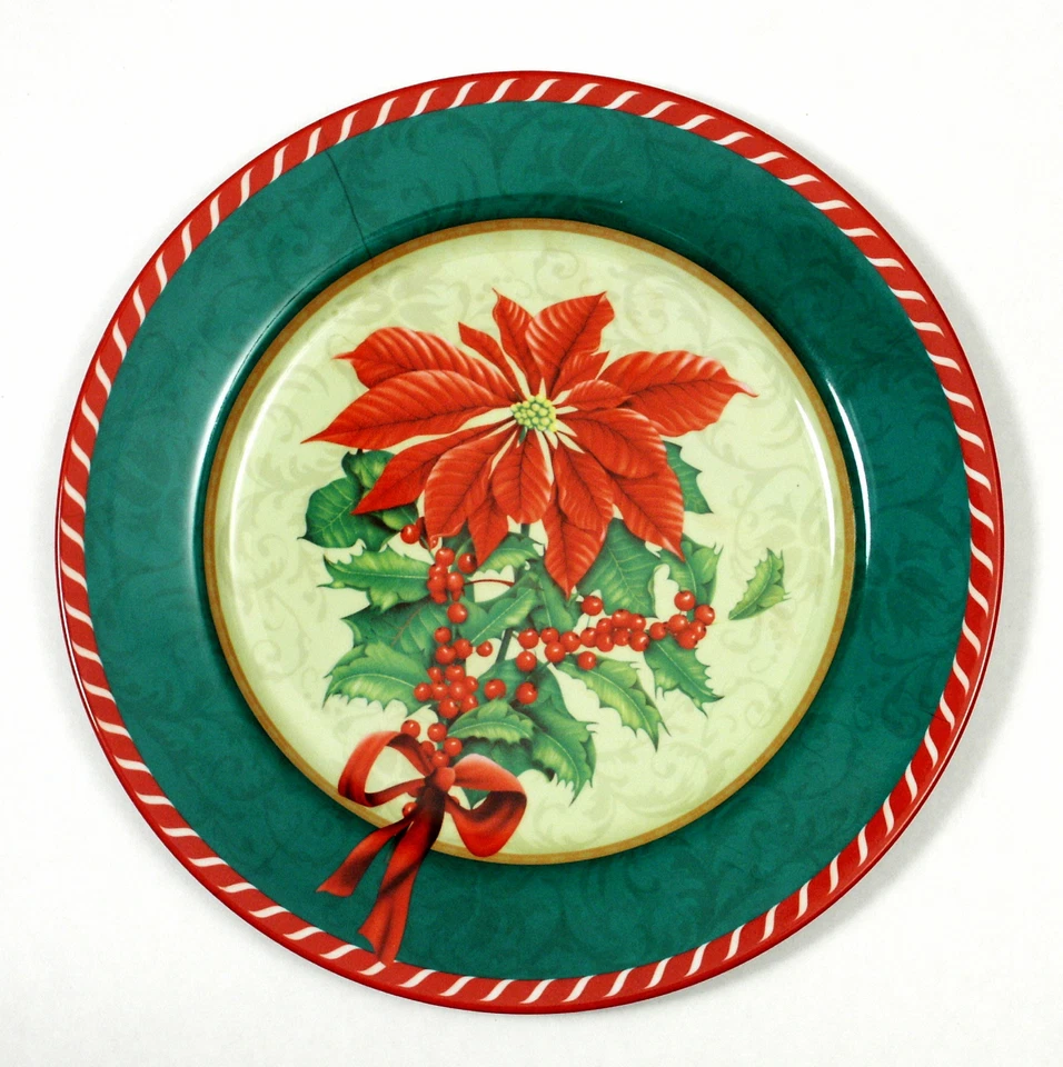 圣诞盘带 Poinsettia 13 英寸假日三聚氰胺餐盘 — 第 1/1 张图片