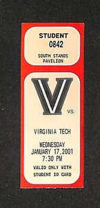 JANUARY 17, 2001 VIRGINIA TECH @ VILLANOVA COLLEGE BASKETBALL TICKET STUB - Picture 1 of 2