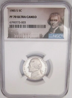1985-S Jefferson Nickel NGC PF70 UCAM Graded PERFECT GEM PROOF= Scarce & Top Pop - Image 1 of 4