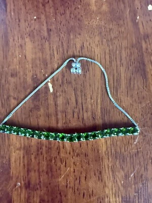 Pulsera Tenis JTV Plata de Ley 925 Natural Verde Cromo Diópsido Ajustable Foto 1 de 4