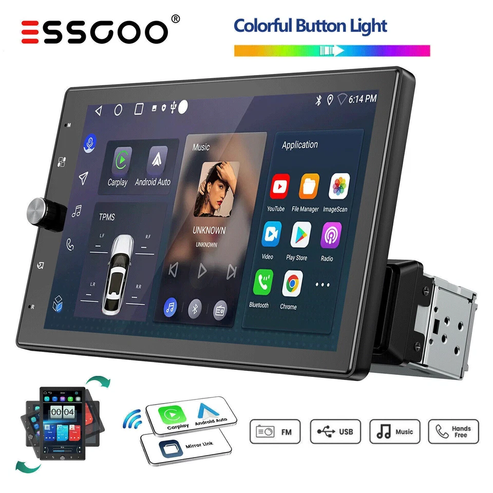 1 DIN Carplay Autoradio Bluetooth Wireless Android Auto Mit 10,4" Bildschirm AUX - Bild 1 von 4