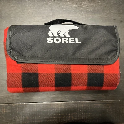 Sorel - Plaid Roll-Up Carry Fleece Picnic Blanket Lined Red/Black - Image 1 of 4