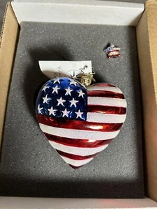 Vintage VTG RADKO “AMERICAN HEART” glass ornament & Crystal/Enameled Pin SET z4 - Picture 1 of 4