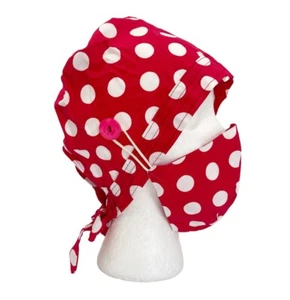 Unisex Surgical Scrub Hat With Matching Mask Red Polka Dots - Picture 1 of 12