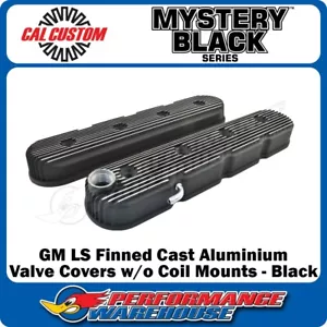 Black Finned Cast Aluminium GM LS Valve Covers w/o Coil Mounts, Chev Holden - Bild 1 von 4